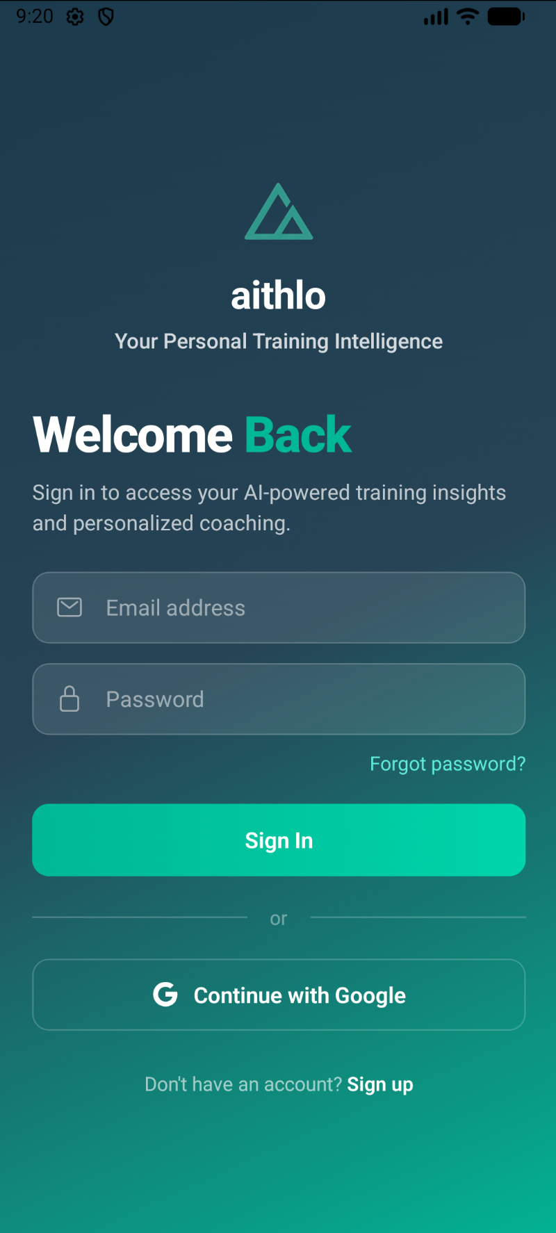 Aithlo welcome screen