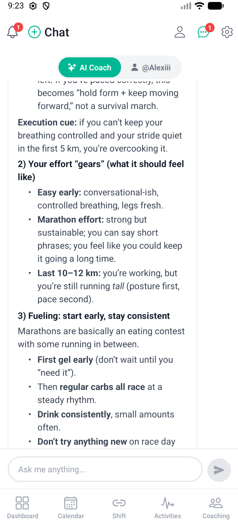 AI coach chat - marathon guidance